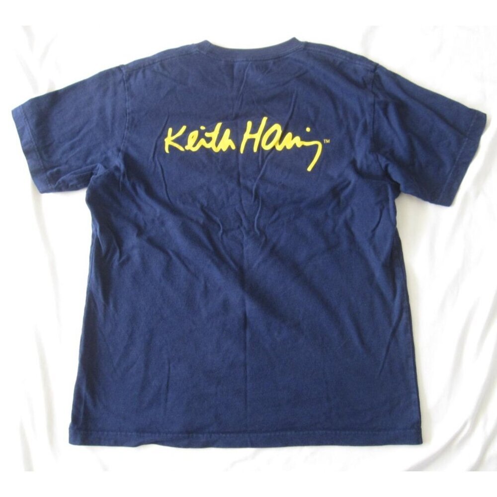 Uniqlo UT Keith Haring Graphic T-Shirt Men Navy Blue Art Sz M Casual  (M119)